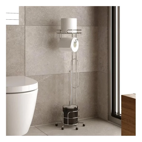 Tekno Tel Mg-096 Ayakli Yedekli Wc Kagitlik + Klozet Fircalik Siyah - Görsel 3