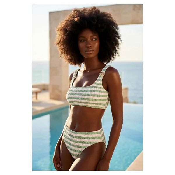 Katia & Bony Kadın Sea La Vie Yeşil Çizgili Dokulu Kumaş Yüksek Bel Bikini Takımı - Görsel 2