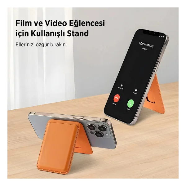 Bix TMW4 iPhone MagSafe Uyumlu Deri Cüzdan Manyetik Kartlık Standlı Katlanabilir Desert Gold - Görsel 8