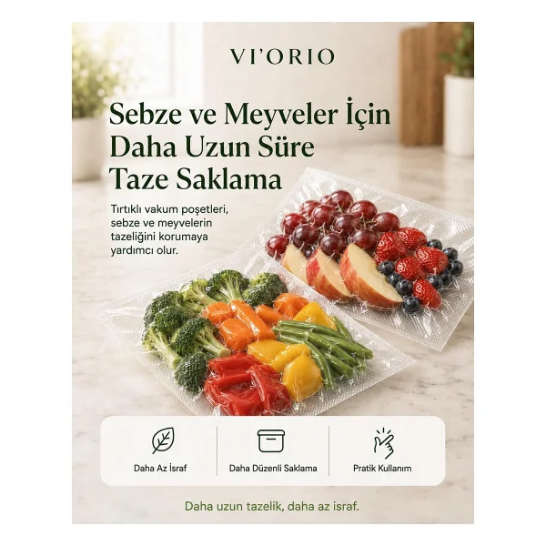 VI'ORIO 50 Adet Tırtıklı Vakum Makinesi Poşeti Torbası (SEÇENEKLİ) (20x25cm) - Görsel 4