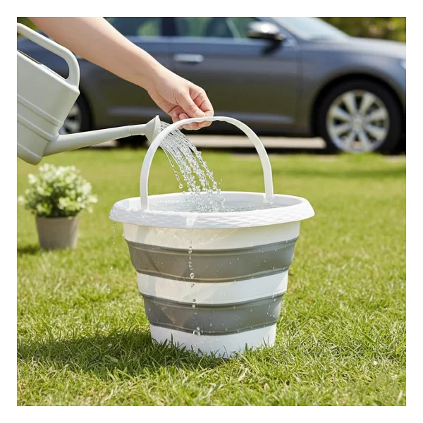 Orret Home 12.8 Litre Katlanabilir Kova - Akordiyon Tasarımlı Katlanır Temizlik ve Araç Yıkama Kovası, Gri Renk, Bebek Yıkama ve Ev İçi Kullanıma Uygun Portatif Kova (Kare 10 Litre) - Görsel 2
