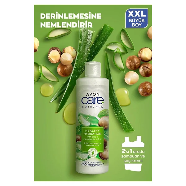 AVON Care Aloe Vera ve Makademya Fındığı Yağı Şampuan ve Saç Bakım Kremi 700 Ml. Üçlü Set - Görsel 4