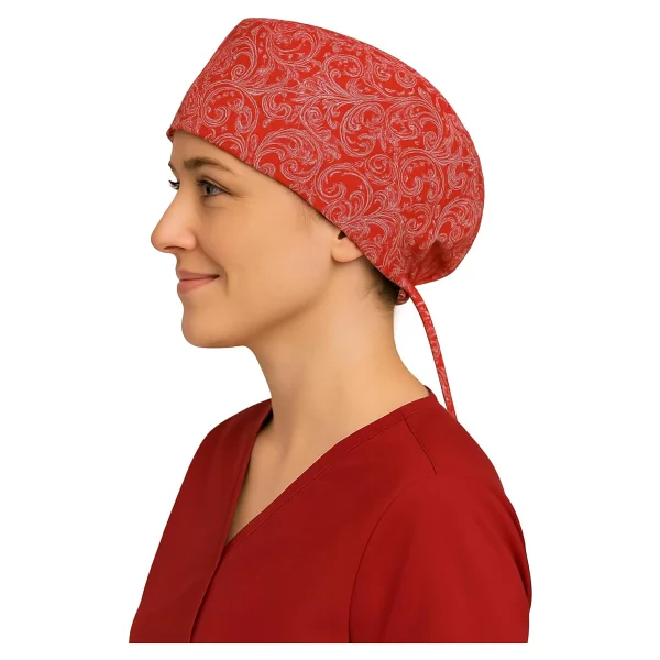 Okanmed Bordo Desenli Doktor Hemşire Aşçı Cerrahi Bone Hastane Bone Bandana M392 - Görsel 2