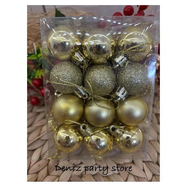 Deniz Party Store 24 Adet Gold Yılbaşı Ağaç Süsü Cici Top 3 Cm - Görsel 3