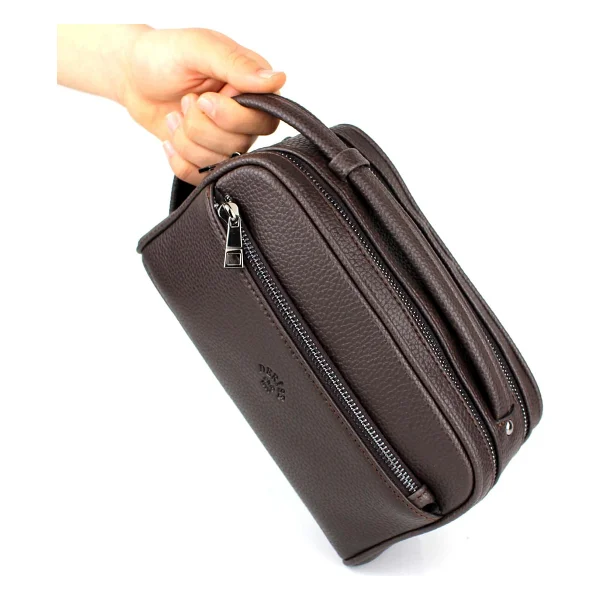 Erkek El Çantası Portföy Çanta İki Bölmeli El Çantası Clutch Çanta (Kahverengi) - Görsel 2