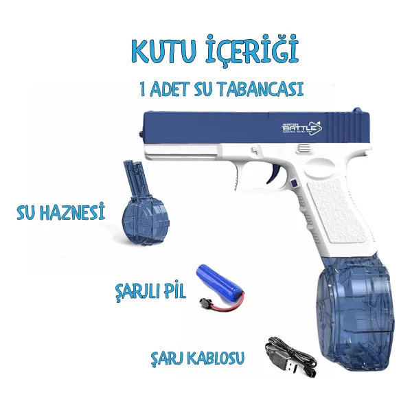 Giffy/Şarjlı Elektrikli Su Tabancası Tam Otomatik 10m Fışkırtma Havuz Deniz Açık Hava Işıklı 300 Ml Kapasiteli 500 mAh Bataryalı - Görsel 7