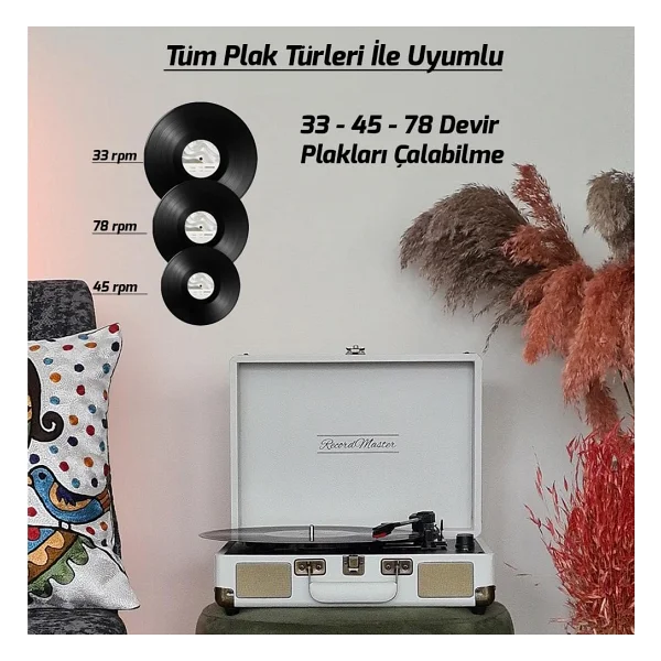 Record Master ST14012 Beyaz Çantalı Retro Pikap - Görsel 4