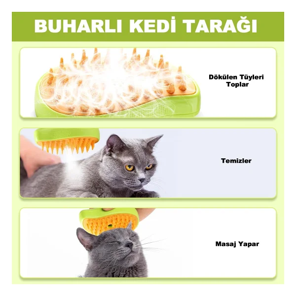Robeve Şarjlı Buharlı Evcil Hayvan Fırçası, Silikon Yumuşak, Kedi ve Köpek İçin Kedi Bakım Fırçası - Görsel 5