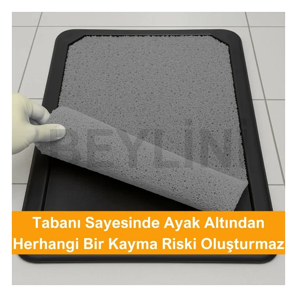 Beylini Dezenfektan Hijyen Paspası Dış Kapı Ev Ofis Apartman Giriş Halısı Kıvırcık Paspas Kaydırmaz Havuzlu - Gri - Görsel 3