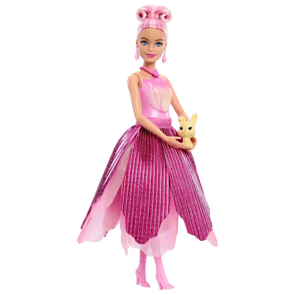Barbie Petal Pop Serisi Pembe Lale Elbiseli Bebek JMF57 - Görsel 5