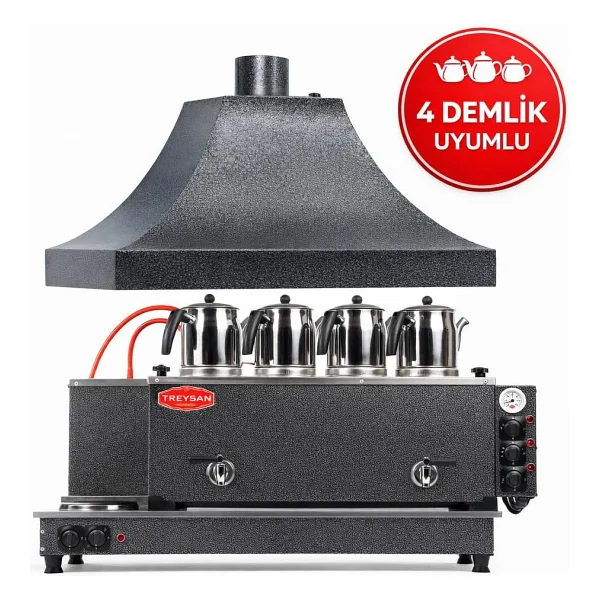 4 Demlik Uyumlu Statik Davlumbaz Gri Çay Kazanı Davlumbazı - Görsel 2