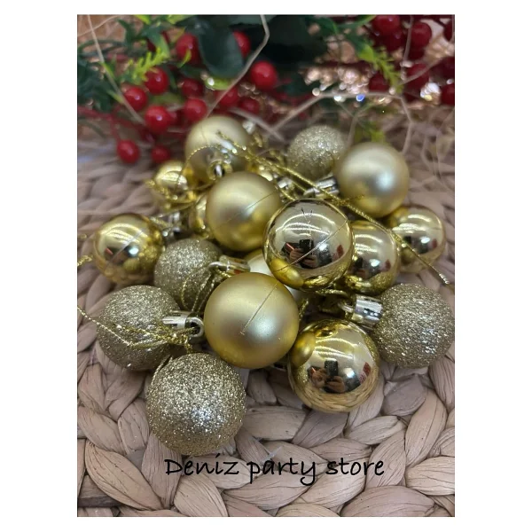 Deniz Party Store 24 Adet Gold Yılbaşı Ağaç Süsü Cici Top 3 Cm - Görsel 2