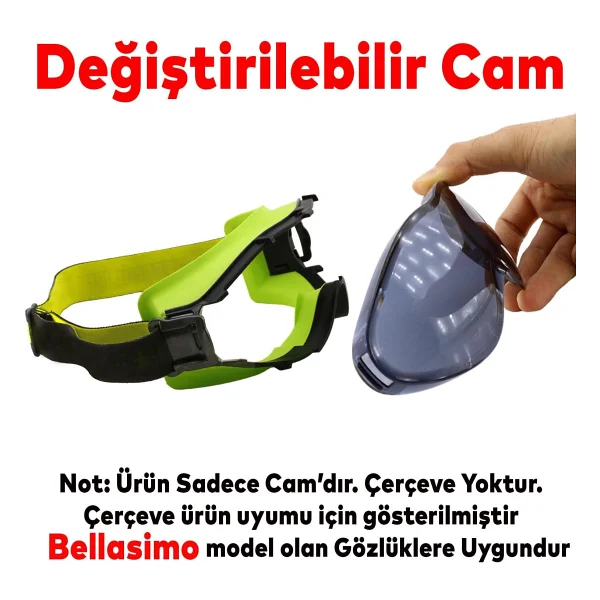 Badem10 Bellasimo Çerçevesiz Kayak Gözlüğü Camı Lens Değiştirebilir Cam Antifog Güneş Kar Gözlük Camı Füme - Görsel 2