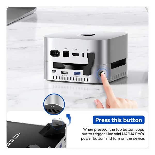 ACASIS Mac mini M4 Dock & Stand, Dual-Bay NVMe SSD Muhafaza ile, Mac mini M4 ve M4 Pro 2024 için Alüminyum HDMI Hub, 4K60Hz HDMI, 4 X 10G USB A, PD 30W, SD/TF, Destek SSD B+M M-Key - Görsel 9