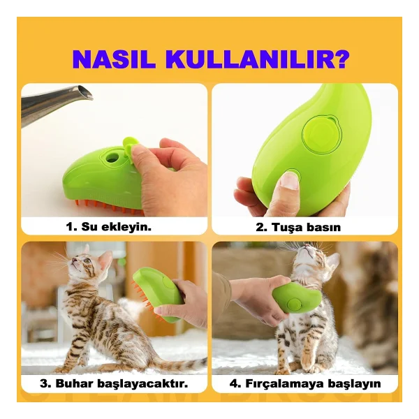 Robeve Şarjlı Buharlı Evcil Hayvan Fırçası, Silikon Yumuşak, Kedi ve Köpek İçin Kedi Bakım Fırçası - Görsel 8