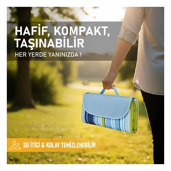 Haegs Piknik Örtüsü, Çanta Kamp Matı, Plaj Matı, Piknik Yer Örtüsü, Seyahat, Kamp, Outdoor, Park Çim Kum Tutmaz, Su Geçirmez, Kullanışlı Çanta Model, Katlanabilir 200x150cm - Adventure - Görsel 5
