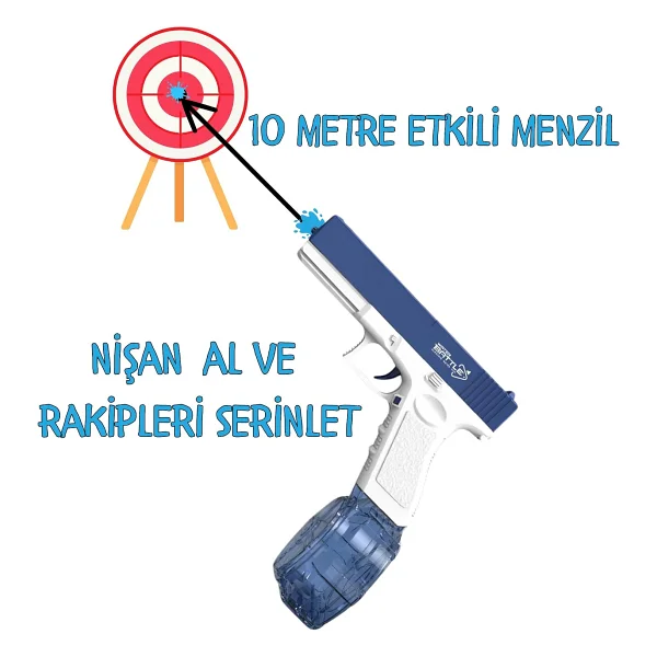 Giffy/Şarjlı Elektrikli Su Tabancası Tam Otomatik 10m Fışkırtma Havuz Deniz Açık Hava Işıklı 300 Ml Kapasiteli 500 mAh Bataryalı - Görsel 4