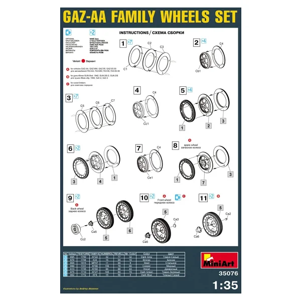 Miniart 35099 - Gaz-AA Family Wheels set - Görsel 2