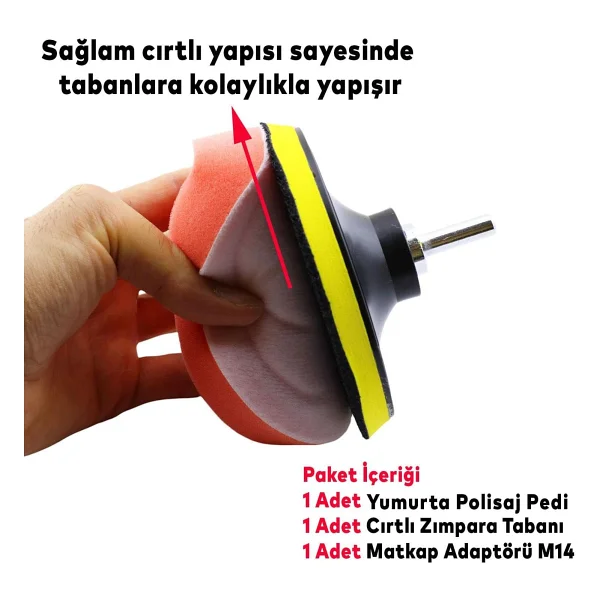 GLASWEN Oto Araç Araba Pasta Cila Polisaj Yumurta Ped + 115 Mm Taban + Matkap Adaptörü Parlatıcı Çizik Giderici 3'lü Set - Görsel 2