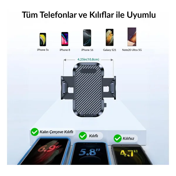 KingMa Vantuzlu Uzayan Cam ve Torpido için Ayarlanabilir Araç içi Telefon Tutucu - Görsel 5
