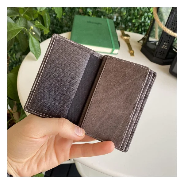 Modica Orsa - Hakiki Deri Minimalist Kartlık Kompakt Kolay Taşınabilir Süper Slim Cüzdan, Kartvizitlik (Gri) - Görsel 5