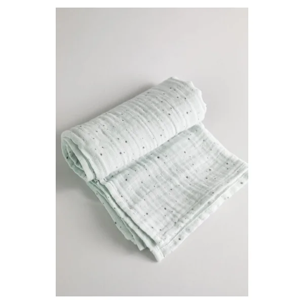 Montefair%100 Organik Pamuk Kumaş Muslin Örtü (Mint Yeşili Nokta Pamuk) - Görsel 5