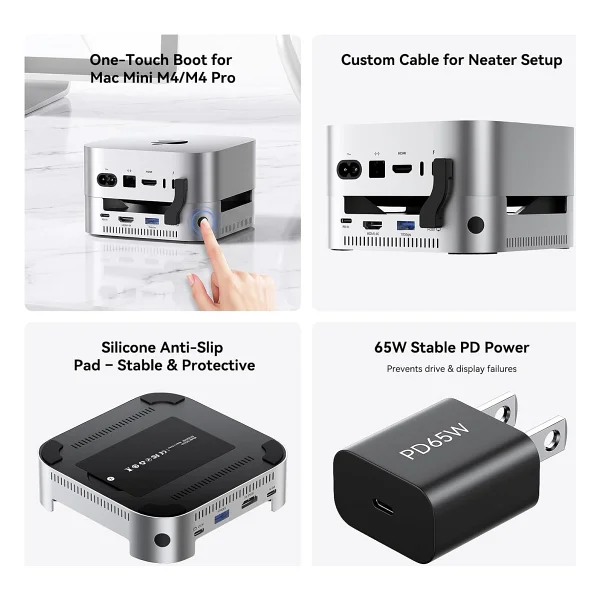 ACASIS Mac mini M4 Dock & Stand, Dual-Bay NVMe SSD Muhafaza ile, Mac mini M4 ve M4 Pro 2024 için Alüminyum HDMI Hub, 4K60Hz HDMI, 4 X 10G USB A, PD 30W, SD/TF, Destek SSD B+M M-Key - Görsel 3