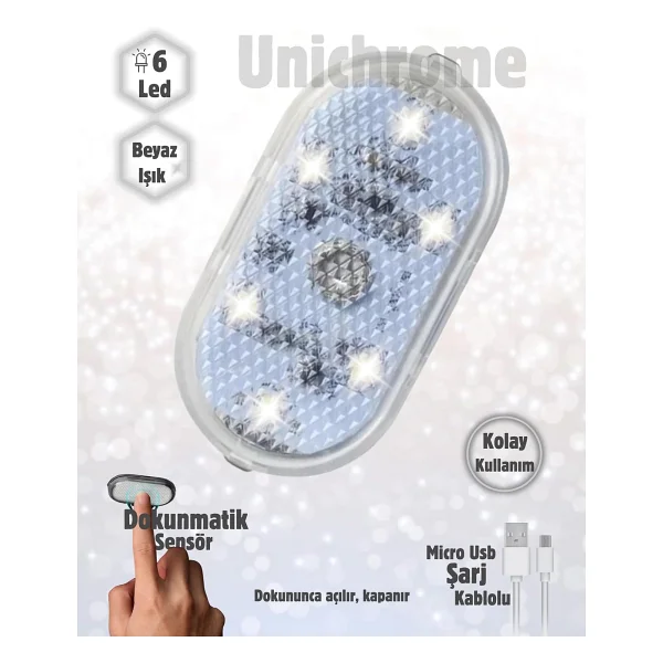 Zauss Dokunmatik Sensörlü Mini 6 Led Lamba USB Şarj Edilebilir Ayak Altı Mıknatıslı Torpido Lambası - Görsel 2