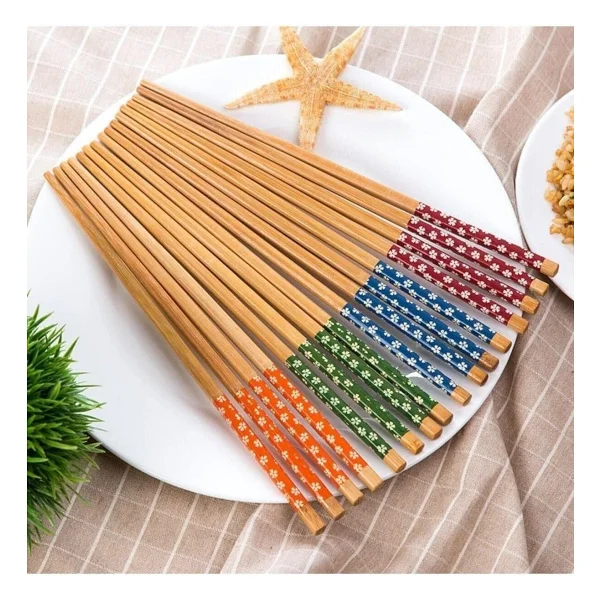 Optana 5 Çift Chopstick Yıkanabilir Organik Ahşap Desenli Bambu Yemek Çubuğu - Görsel 2