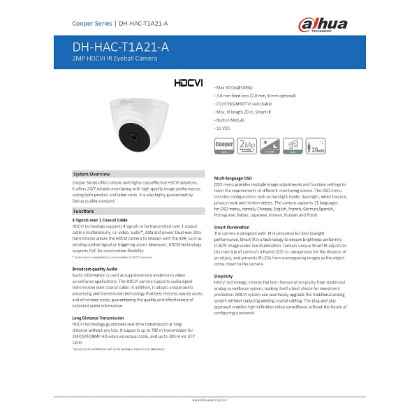 Dahua HAC-T1A21P-A 2 MP 2.8mm Lens Full HD Dome Güvenlik Kamerası - Görsel 3