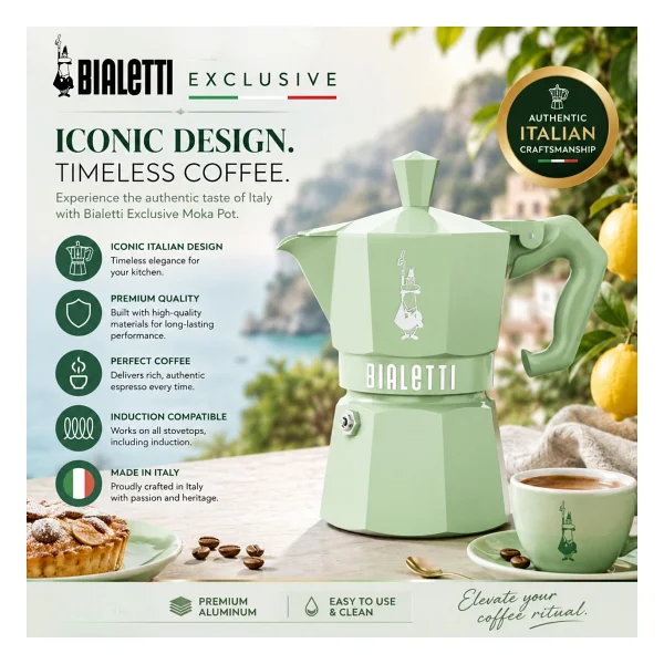 Bialetti Express Exclusive Yeşil 3 Cup Moka Pot - Görsel 2
