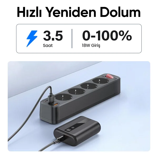 Juo 22.5w 10000mah Led Ekranlı Mini Powerbank Taşınabilir Hızlı Şarj Cihazı - Görsel 5