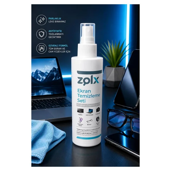 Zolx Ekran Temizleme Seti 250ML + Temizleme Bezi Lcd, Led, Ekran, Laptop, Tablet, Bilgisayar, Televizyon, Cep Telefonu, Gözlük, Kamera, Koruyucu Ve Parlatıcı Doğal Temizleme - Görsel 3