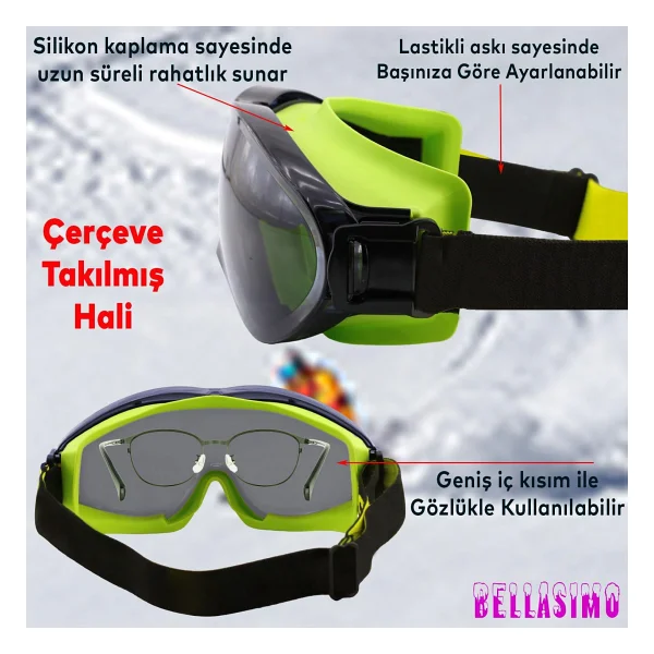 Badem10 Bellasimo Çerçevesiz Kayak Gözlüğü Camı Lens Değiştirebilir Cam Antifog Güneş Kar Gözlük Camı Füme - Görsel 3
