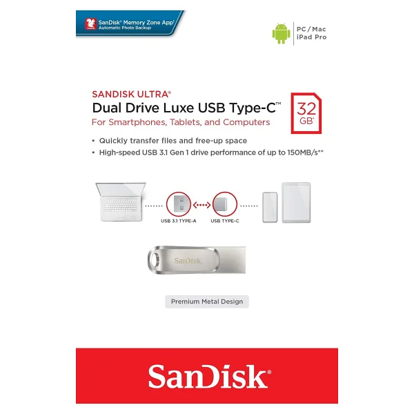 SanDisk Dual Drive Luxe Type-C SDDDC4-032G-G46 32 GB Flash Bellek - Görsel 7