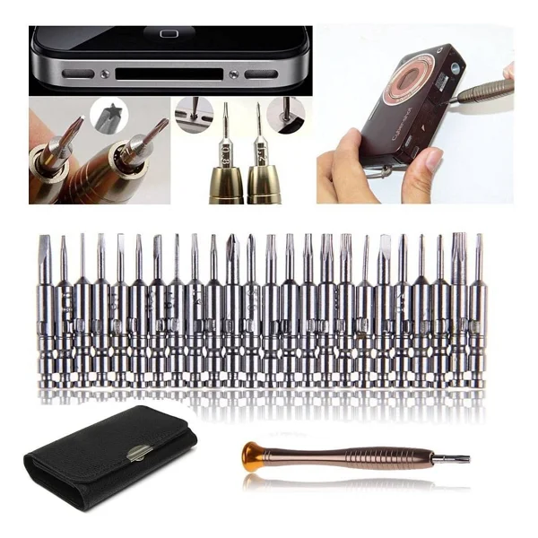 Orret Home 25 Parça Hassas Tornavida Seti, Deri Çantalı, Krom-Vanadyum Çelik, PC/Laptop/Telefon/Gözlük Tamir Seti, Torx/Düz/Yıldız Uçlu - Görsel 3