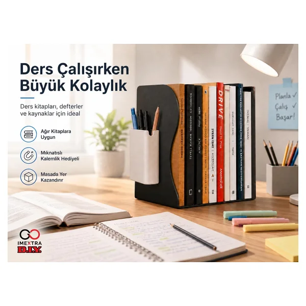 Ayarlanabilir Teleskopik Metal Kitap Tutucu, Masaüstü Kitap Desteği ve Raf Düzenleyici Stand, 9-42 cm Genişleyebilir, Mıknatıslı Kalemlik Hediyeli (Mavi) - Görsel 6