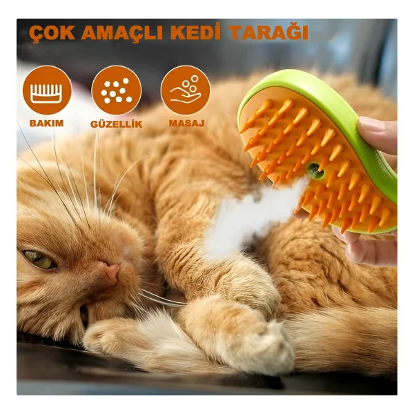 Robeve Şarjlı Buharlı Evcil Hayvan Fırçası, Silikon Yumuşak, Kedi ve Köpek İçin Kedi Bakım Fırçası - Görsel 2