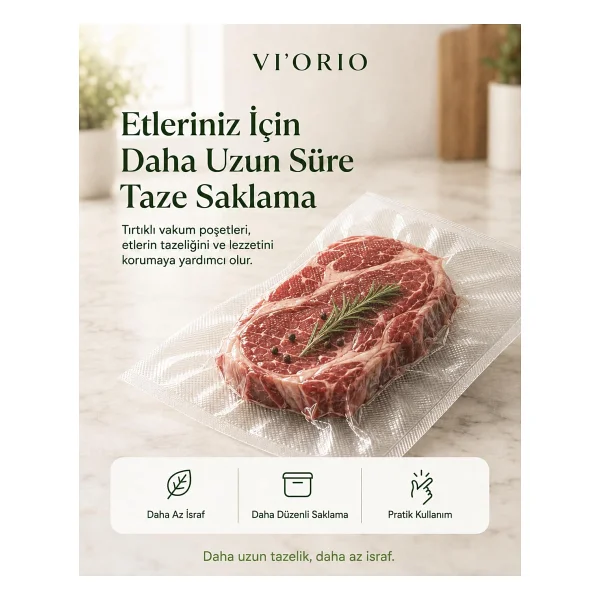 VI'ORIO 50 Adet Tırtıklı Vakum Makinesi Poşeti Torbası (SEÇENEKLİ) (20x25cm) - Görsel 3
