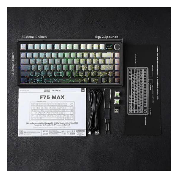 Aula F75 Max Mekanik RGB TKL Reaper Switch Kablosuz Makrolu Hot Swap Klavye Desenli Gri - Görsel 8
