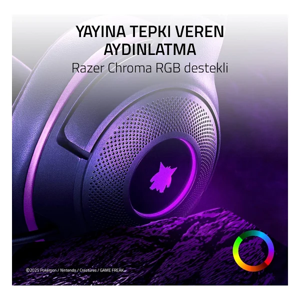Razer Kraken Kitty V2 Gengar Edition RZ04-04730300-R3M1 RGB 7.1 USB Kablolu Kulak Üstü Oyuncu Kulaklığı - Görsel 3