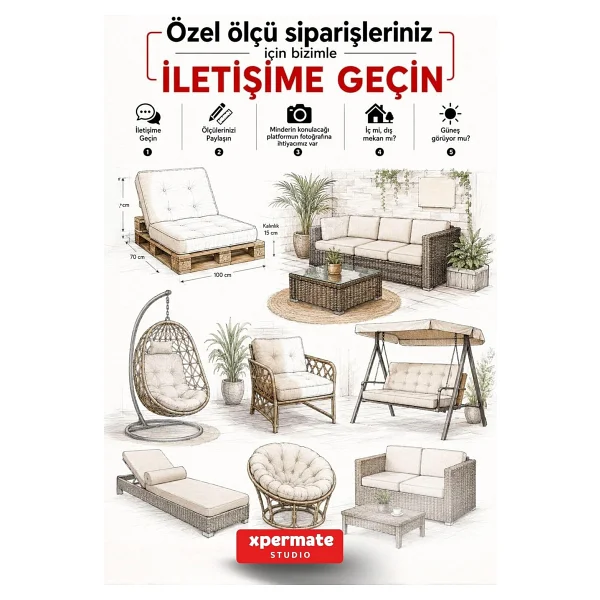XPERMATE Bisküvi Minder Petek Önü Palet Üstü Minderi Fransız Minder Bank ve Bahçe Minderi 60X120x14 cm (KİREMİT) - Görsel 7