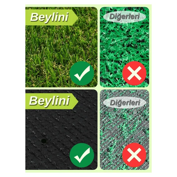 Beylini Dekoratif Suni Çim Halı 20 mm Gerçek Çim Görünümlü Balkon Teras Bahçe İçin Yapay Çimen Kaymaz Taban Yapay Çim Ölçü Seçenekli (100 x 400) - Görsel 4