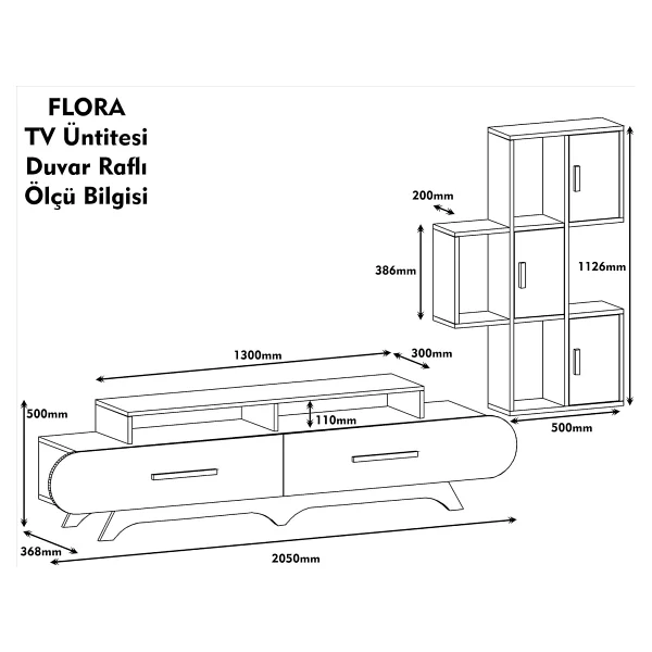 Variant Flora Duvar Raflı Ceviz-Beyaz TV Ünitesi - Görsel 5