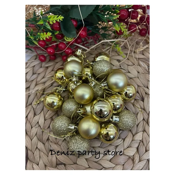 Deniz Party Store 24 Adet Gold Yılbaşı Ağaç Süsü Cici Top 3 Cm - Görsel 4