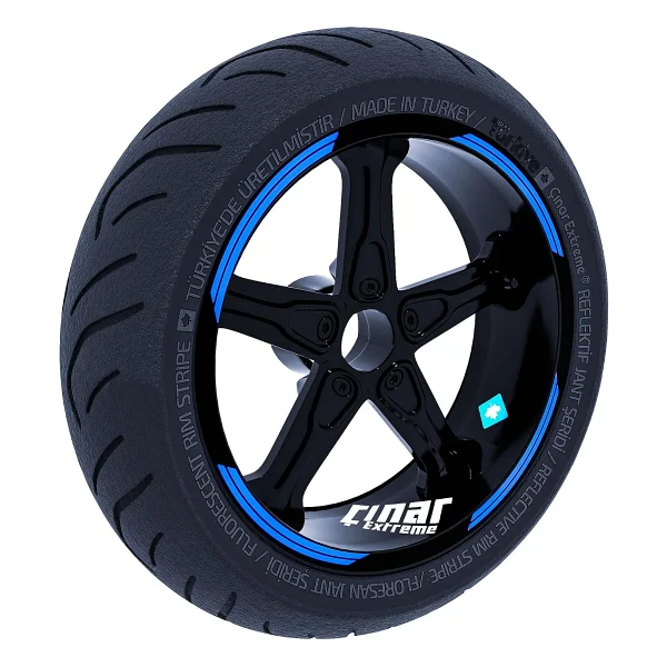 Double Stripe Tasarımlı Azur Mavi Jant Şeridi Sticker Çınar Extreme - Görsel 3