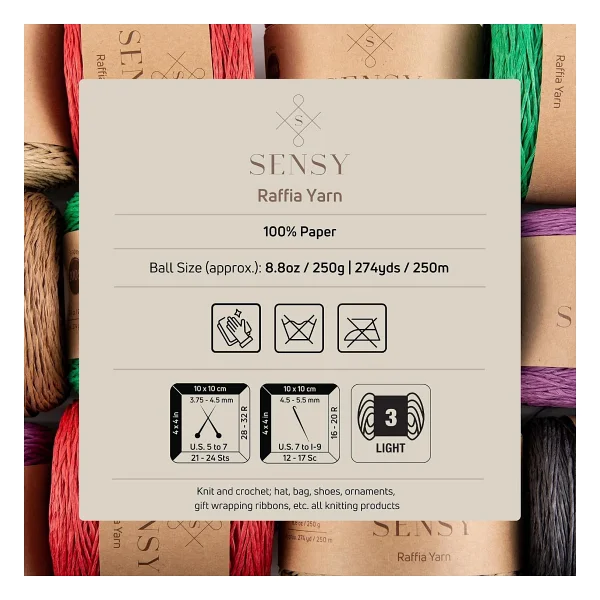 SENSY Premium 250 gr Doğal Kağıt Ip, Hasır Kağıt Iplik, Rafya,çanta,supla,şapka Ipi,250m Sütlü Kahve - Görsel 6