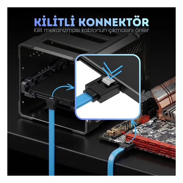 Furalis SATA 3.0 Data Kablosu 40 cm - 6Gbps'ye Kadar Hız - 90° Dirsek Uç - Yassı Kablo - Kilitli Konnektör - HDD, SSD Uyumlu - SATA III Veri Kablosu - PC ve Harici Kasa İçin - Görsel 4