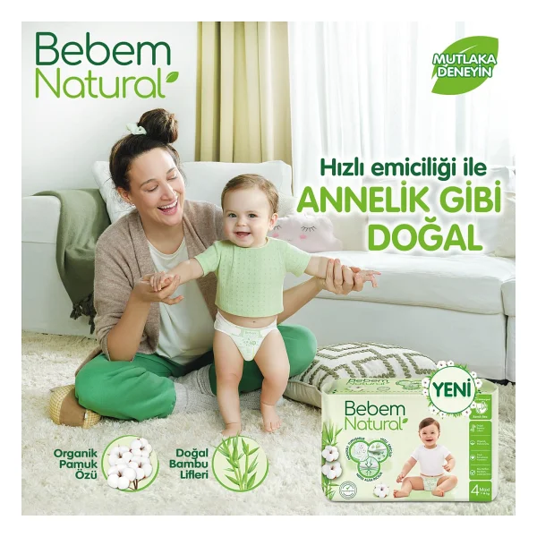 Bebem Natural 6 Numara Ekstra Large 64'lü 3 Adet Bebek Bezi - Görsel 2