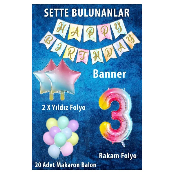 Gökkusagi Konsept Dogum Günü Seti (3 Yas) - Görsel 3